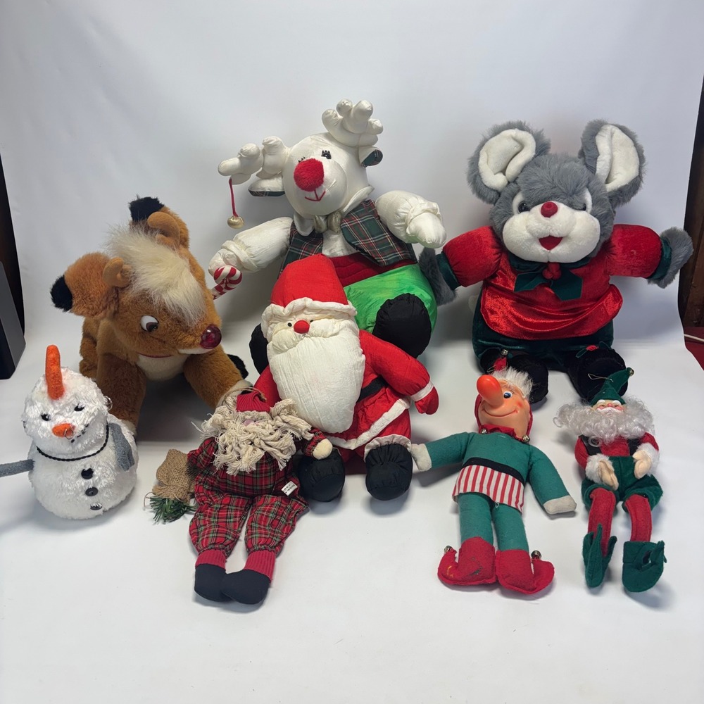 Vintage Christmas Plush Lot Mixed Brands Multicolor Fair 8pc Rudolph Santa Elf